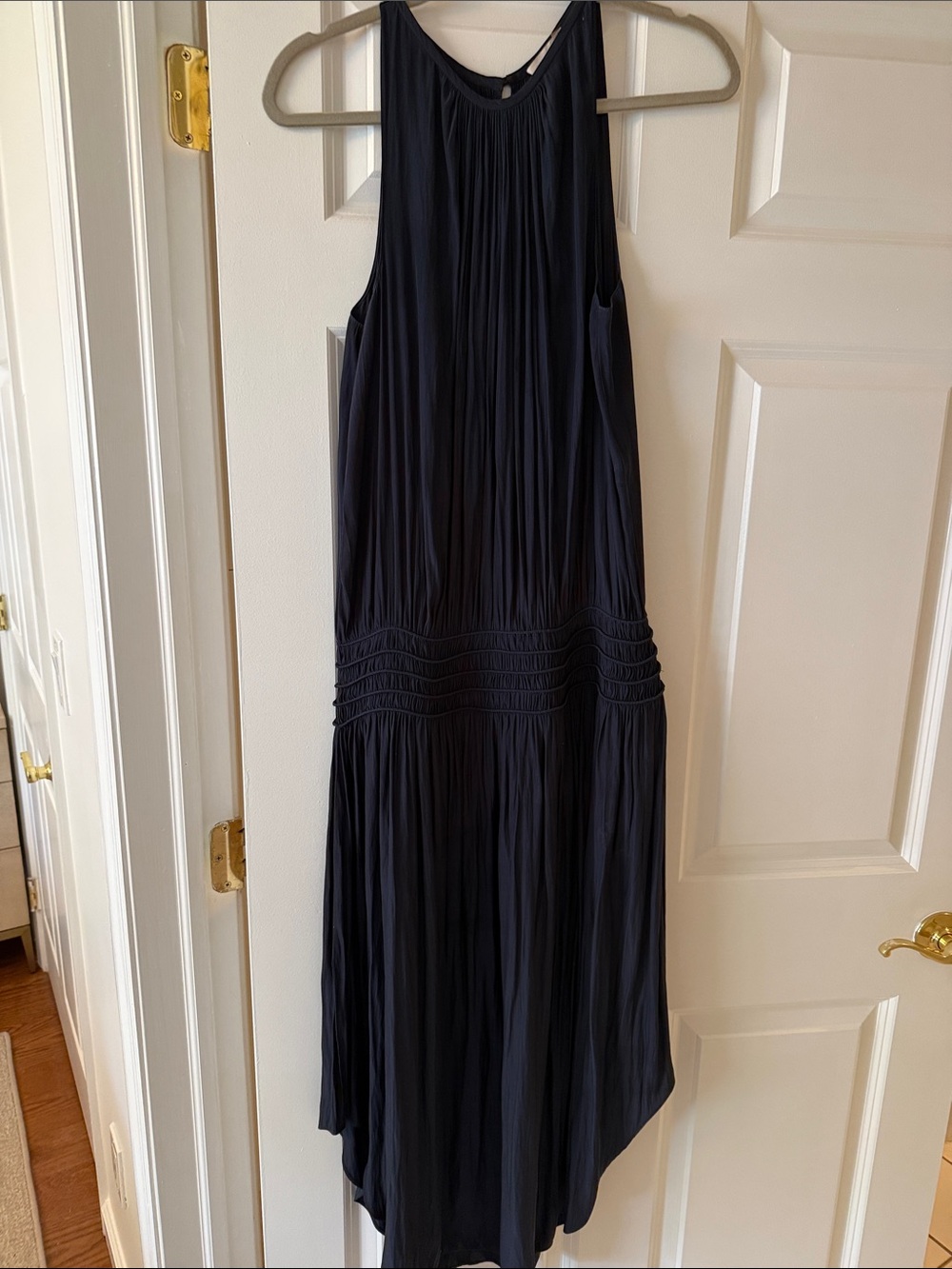 Ramy Brook Navy Sleeveless Halter Audrey Pleated Midi Dress